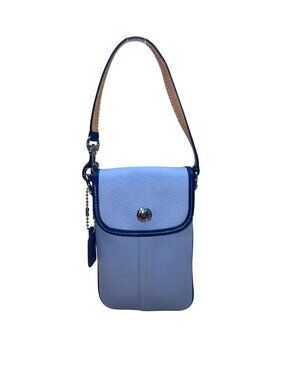 Coach Women’s Light Blue Fabric & Leather With Signature Detail Wristlet Bag